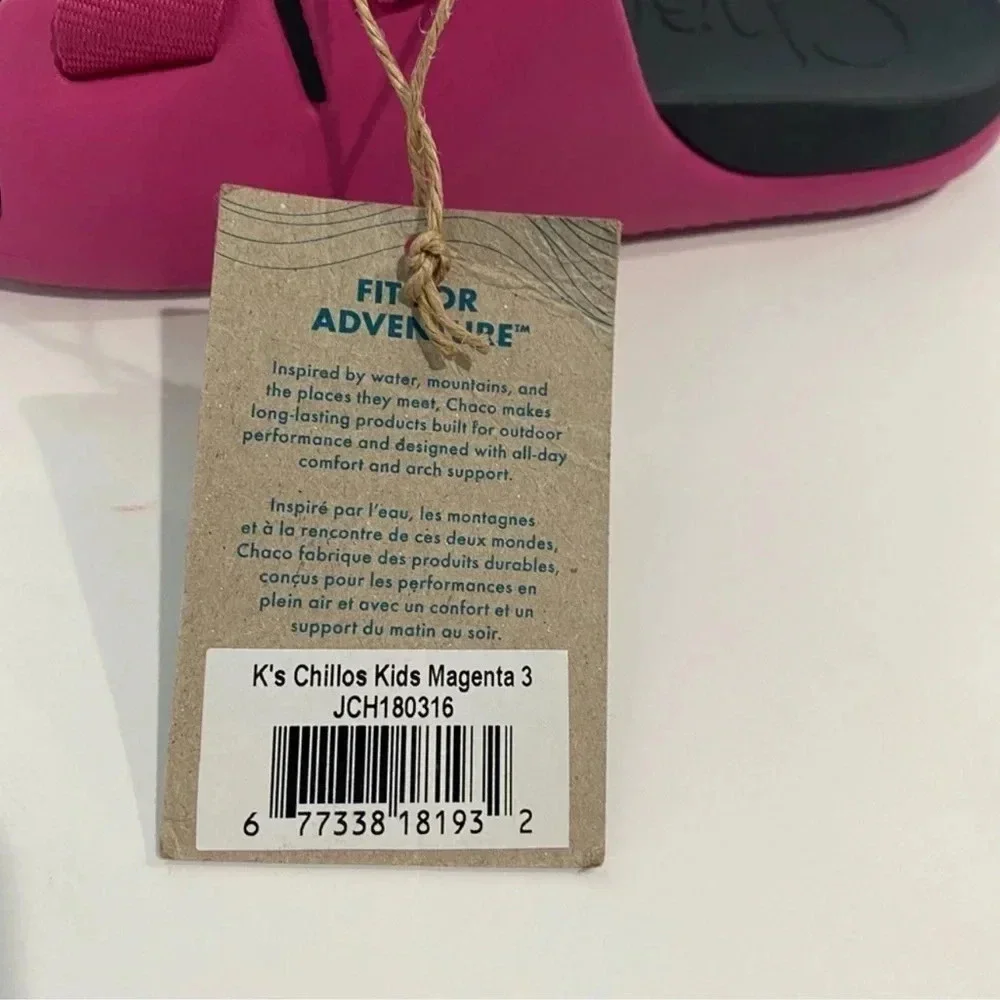 NEW Chaco Chillos Slide Sandals Girls 3 Magenta Pink Slip On outdoor vacation